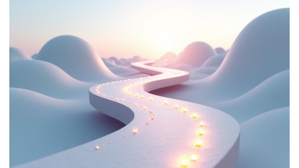 Stylized abstract roadmap flowing upwards, incorporating ceramic textures and subtle digital elements, symbolizing growth and innovation.