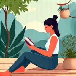 Illustration of a person enjoying a balanced lifestyle, with ceramic art in the background