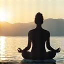 A tranquil scene featuring a person practicing yoga outdoors at sunrise, surrounded by lush greenery, evoking peace and mindfulness.