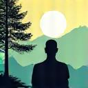 Illustration of a person meditating in a serene, natural setting with biometric data visualizations, symbolizing preventive health.